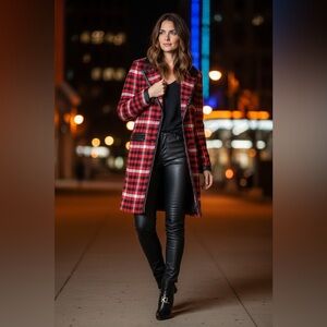 KARL LAGERFELD PARIS Women's Contrast-Trim Plaid Blazer Jacket.